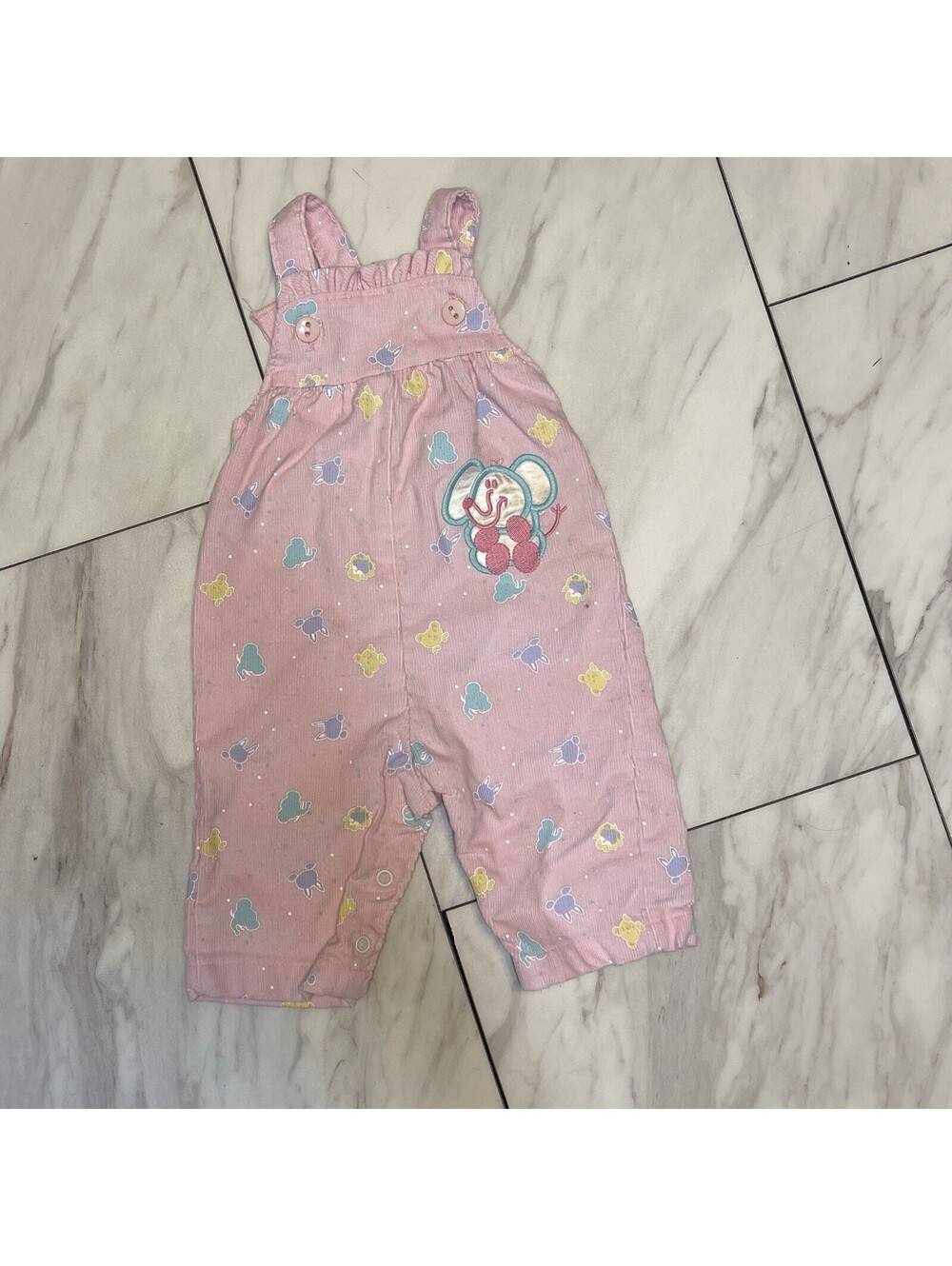 Vtg HEALTH-TEX  Baby Girl Pink Elephant Heart Corduroy Overall Jumpsuit 3 M